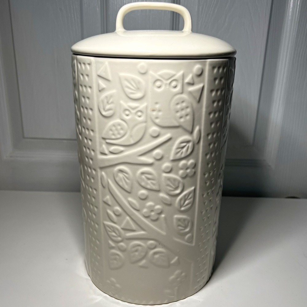 Mason Cash In The Forest Spaghetti Canister Tall Cream Stoneware Owl Jar 11"